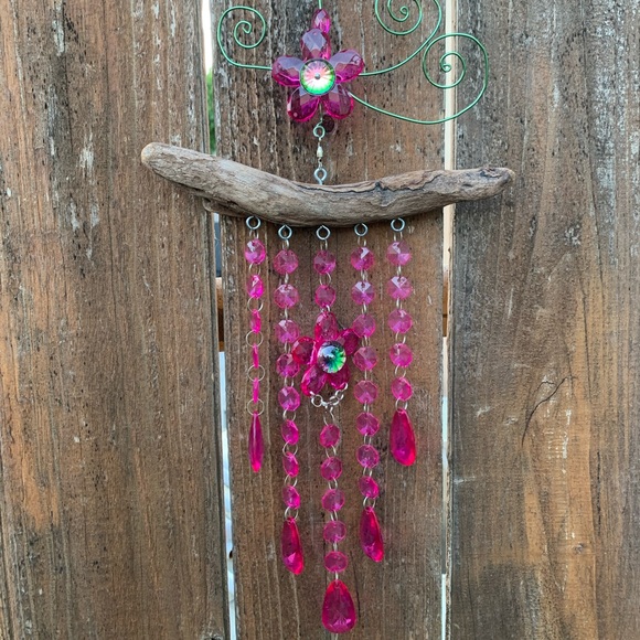 Barbie Movie 2023 Style Pink Sun Catcher Handmade Driftwood & Recyclables - Picture 12 of 13